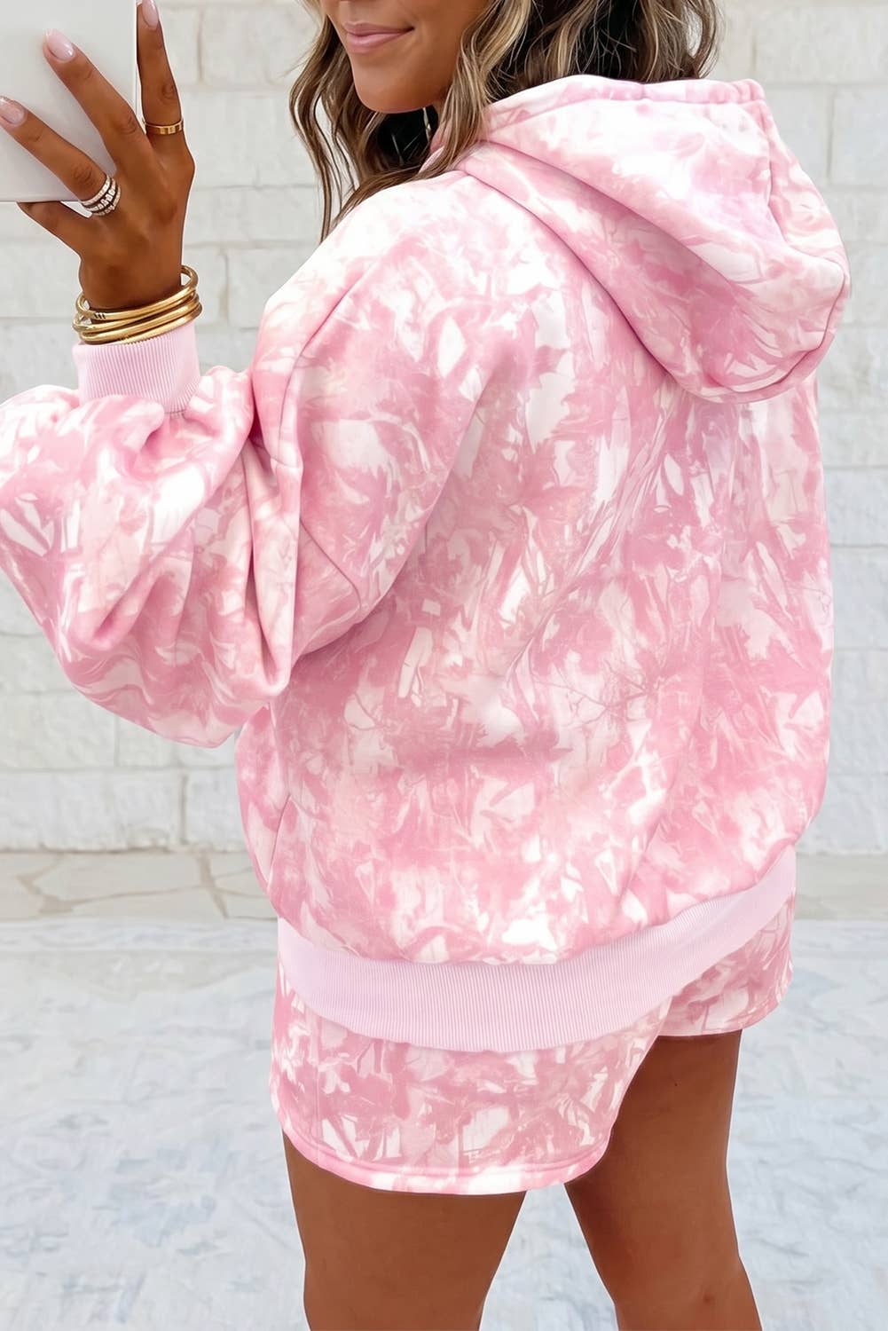 Camo Pullover Hoodie Elastic Waist Shorts Set