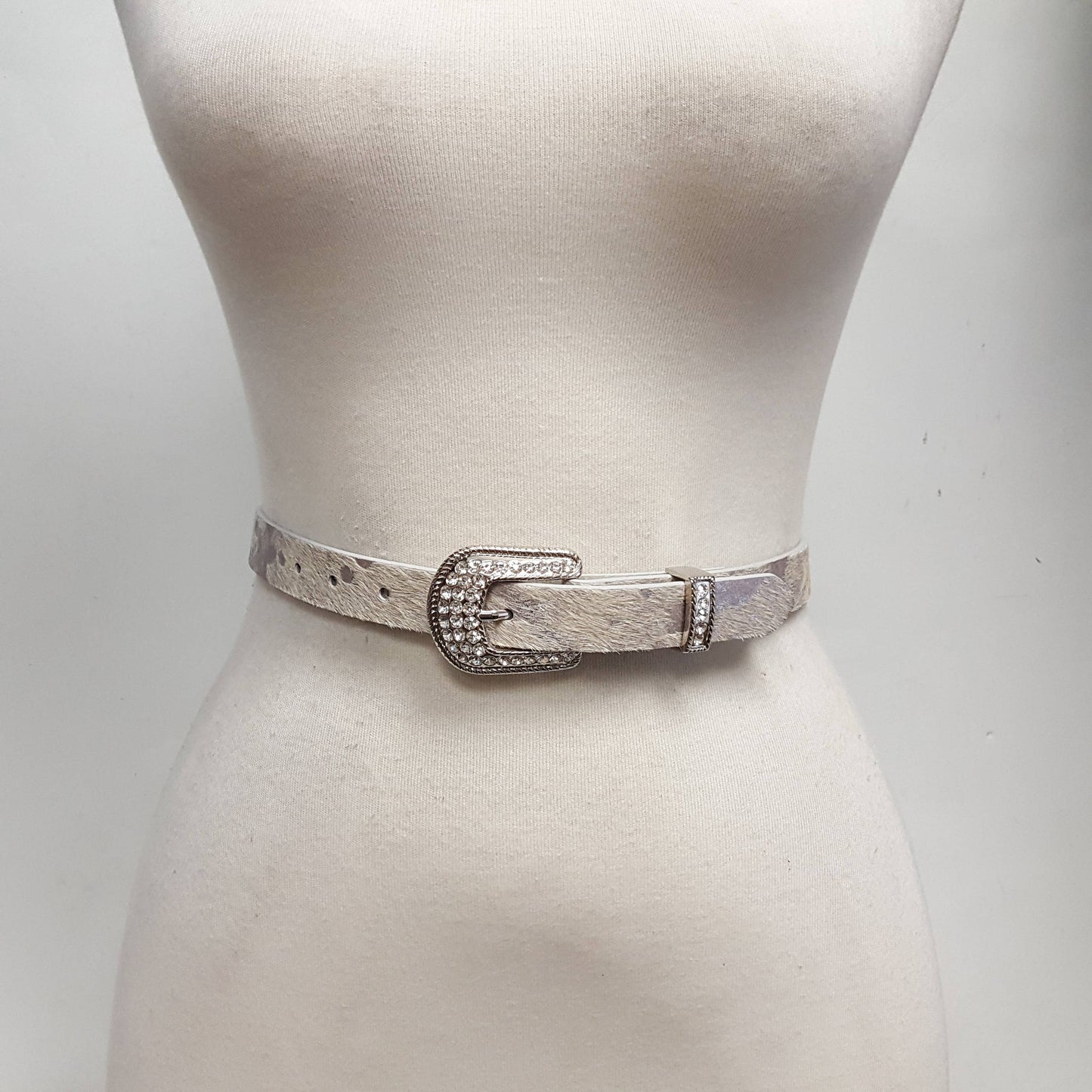 Western Crystal Buckle and Loop w. Genuine Cow Hair Belt
