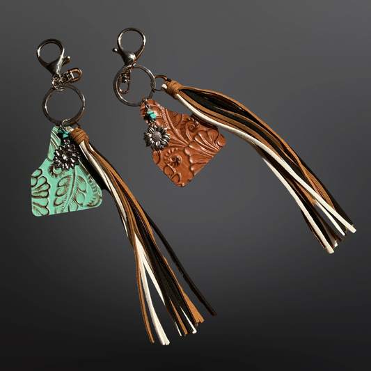 Cow Tag Tassel Vegan Leather Keychain