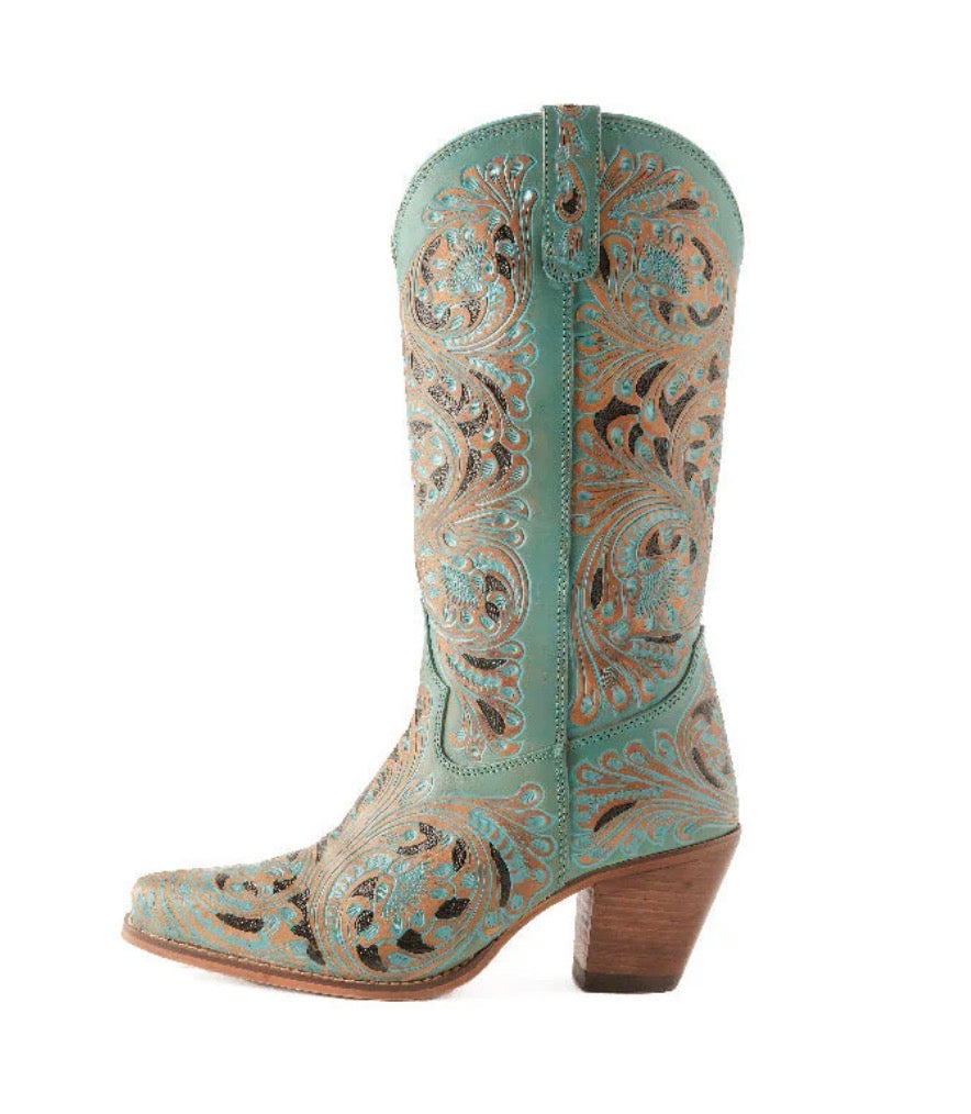 KASIOPEAH HAND TOOLED BOOTS-TURQUOISE