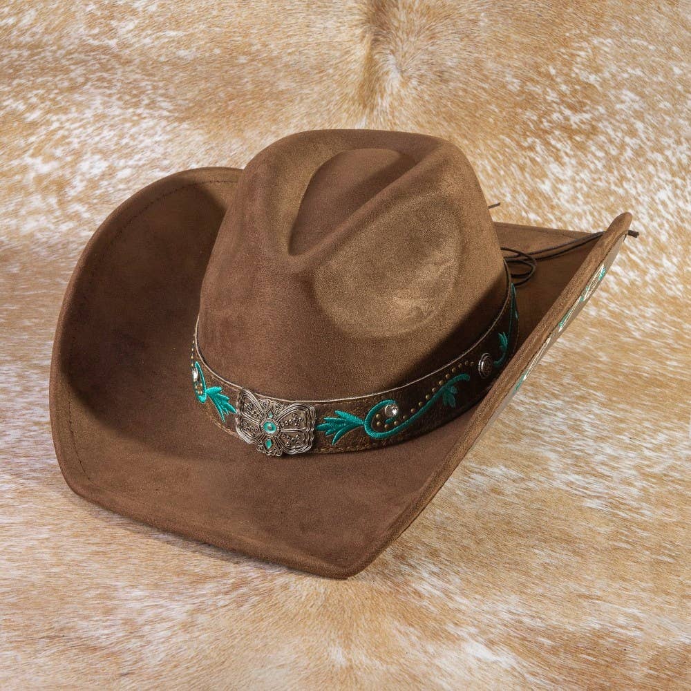 Concho Embroidered Strap Western Cowboy Hat: DBR