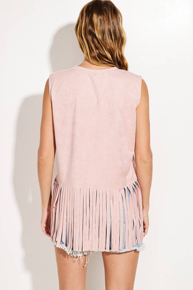 T939G10634 - Everyday Casual Suede Fringe Women's Tank Top