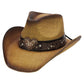 Heart Bling Rhinestone Belt Ombre Straw Cowboy Hat: Beige