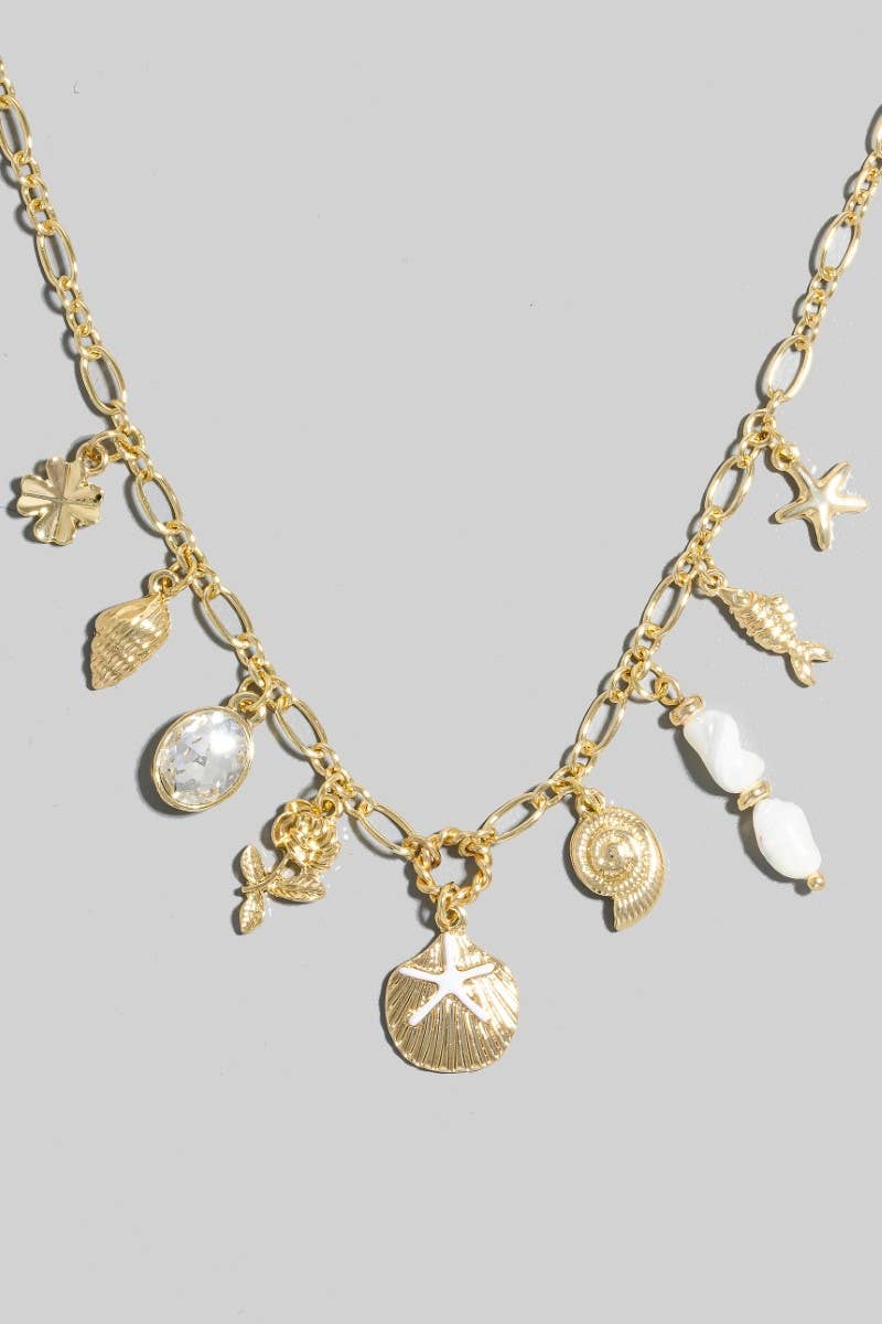Rose And Sea Life Charms Chain Necklace