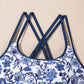 Sky Blue Crossed Back Floral Print swim dress