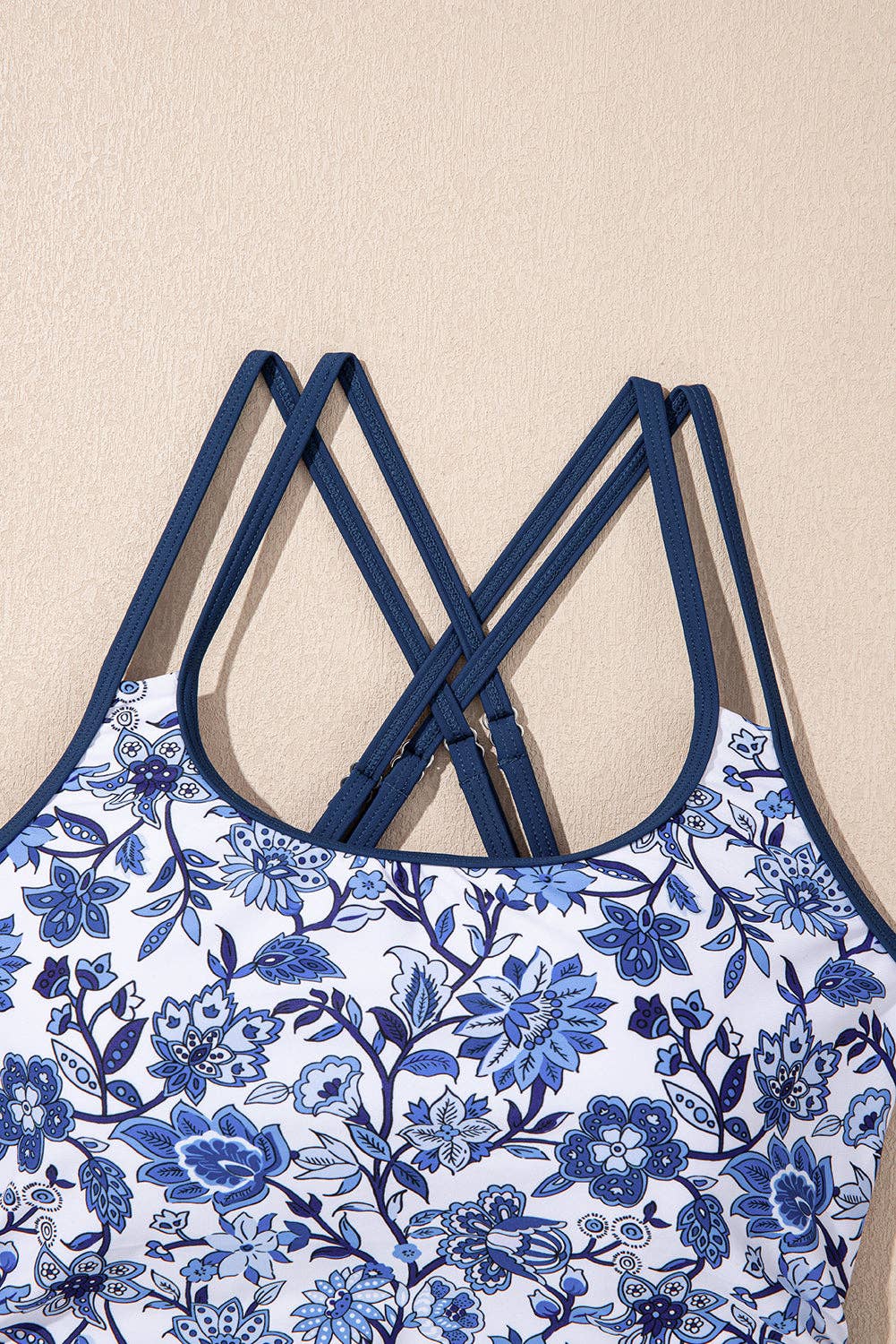 Sky Blue Crossed Back Floral Print swim dress