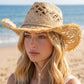 Frayed Edge Open Weave Straw Cowboy Hat: IV