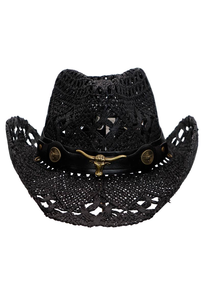 Longhorn Monochrome Belt Crochet Woven Cowboy Hat: Hot Pink