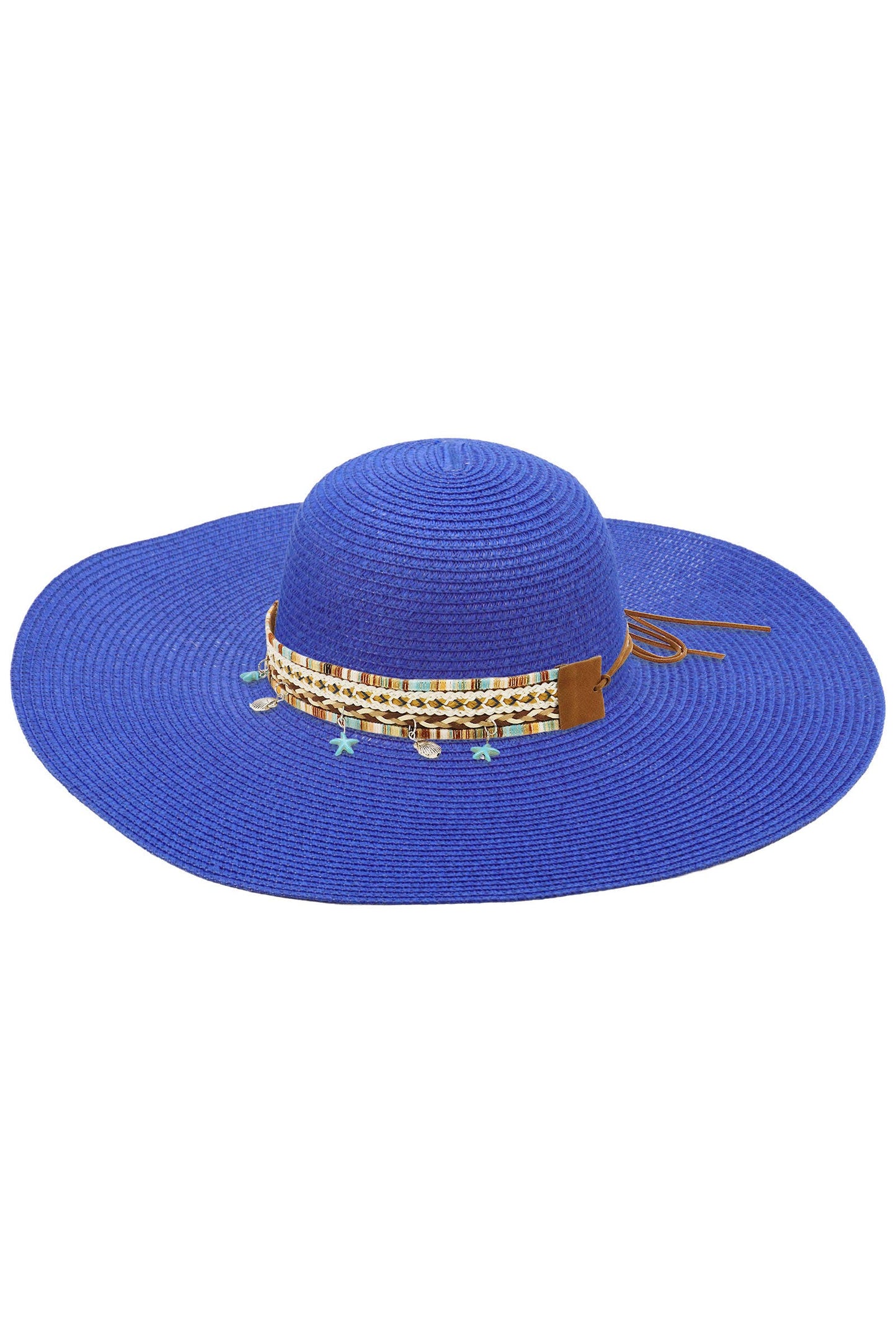 Blue Coastal Starfish Belt Floppy Straw Sun Hat