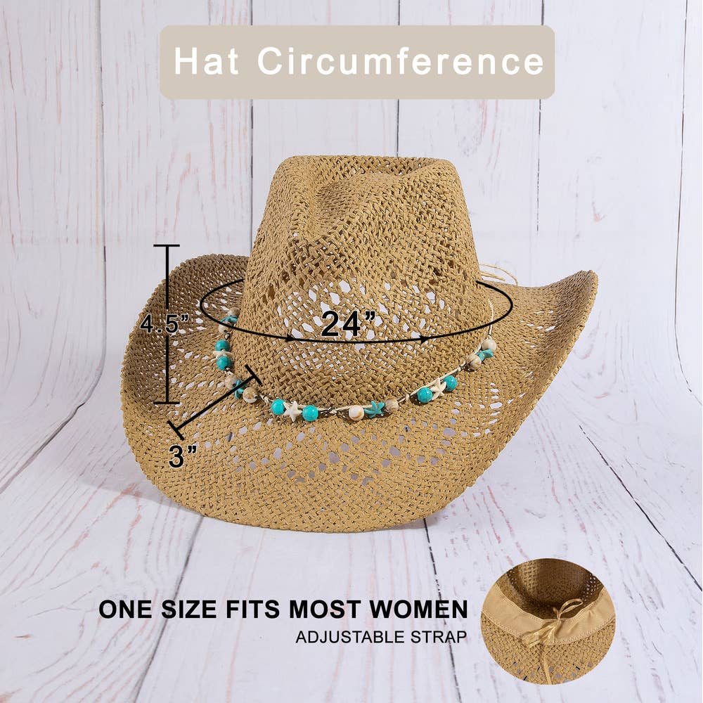 Straw Cowboy Hat With Turquoise Bead Shell Band: IV