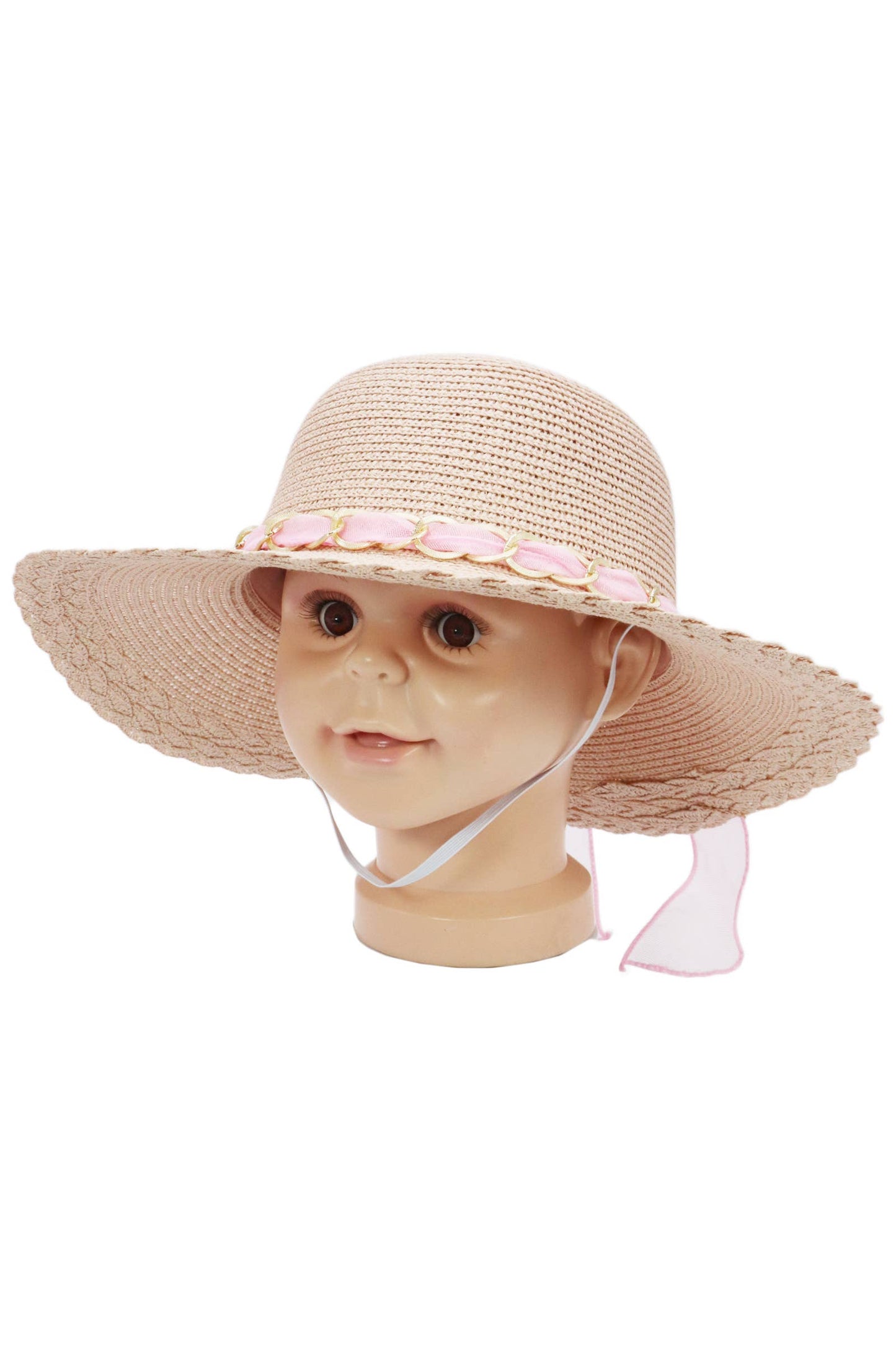 Kids Scallop Hem Paper Straw Floppy Sun Hat
