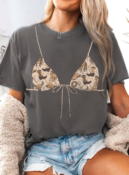 Caviar Bikini Wstern Graphic tshirts: GREY
