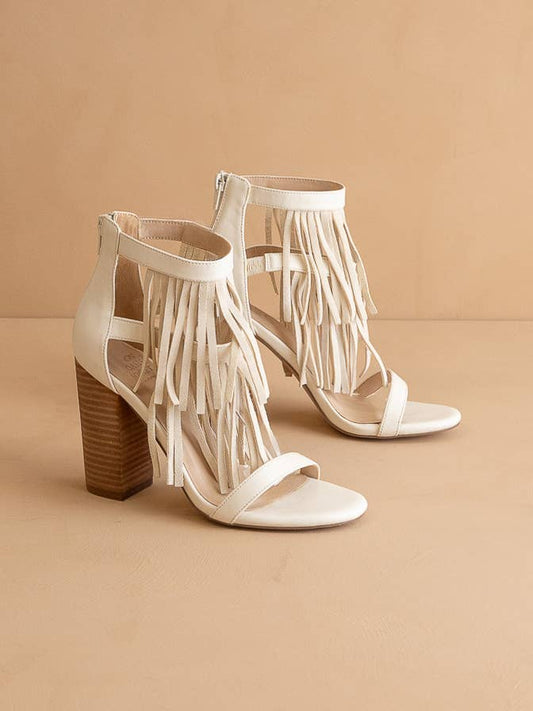 The Gela White | Fringe Framed Heel