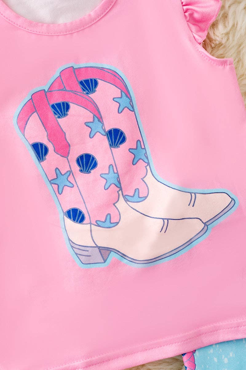 Pink angel sleeve cowgirl boot top & blue pants. OFG50916 JEAN