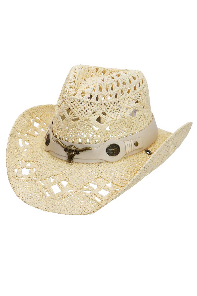 Longhorn Monochrome Belt Crochet Woven Cowboy Hat: Hot Pink