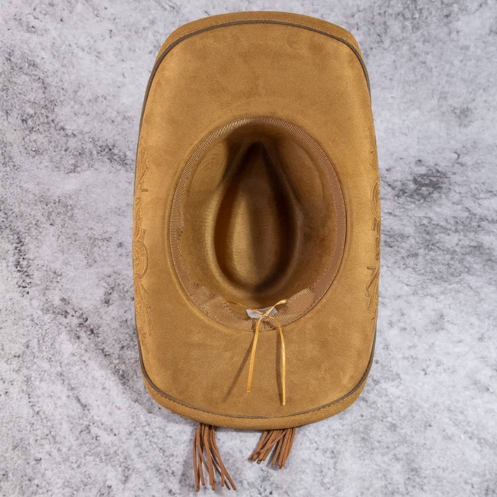 Rose Embroidered Braided Band Fedora Cowboy Hat: BR
