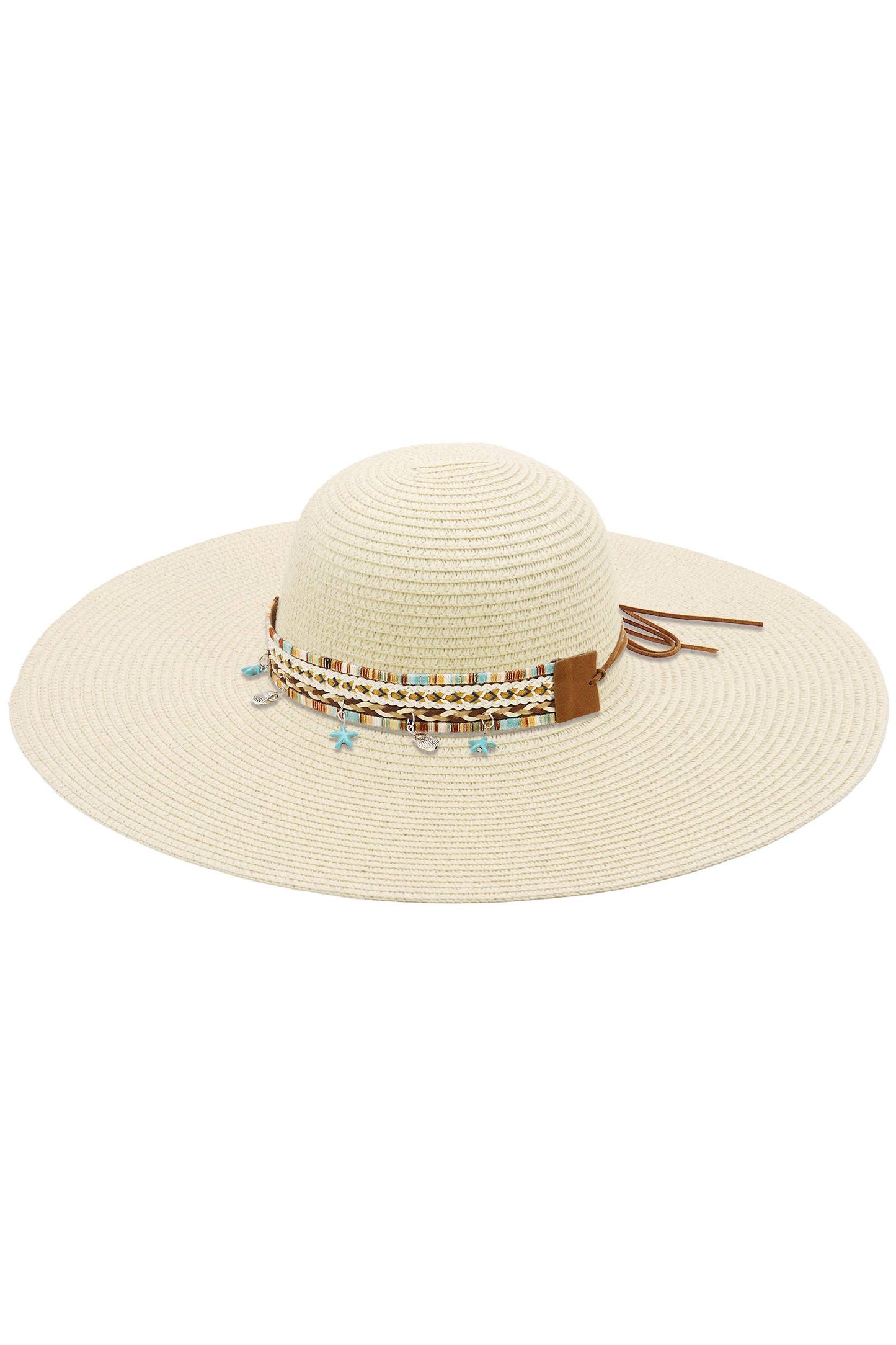 Blue Coastal Starfish Belt Floppy Straw Sun Hat