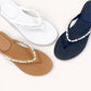NINA-1 ELEGANT BRAIDED PEARL ACCENT WATERPROOF PVC SLIDE FLA: TAN