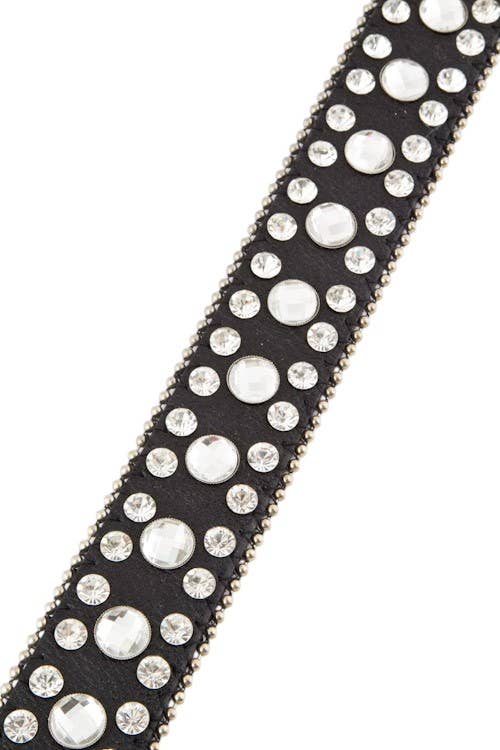 Motif Floral Crystal Buckle Fashion Belt: Black / S/M