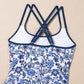 Sky Blue Crossed Back Floral Print swim dress