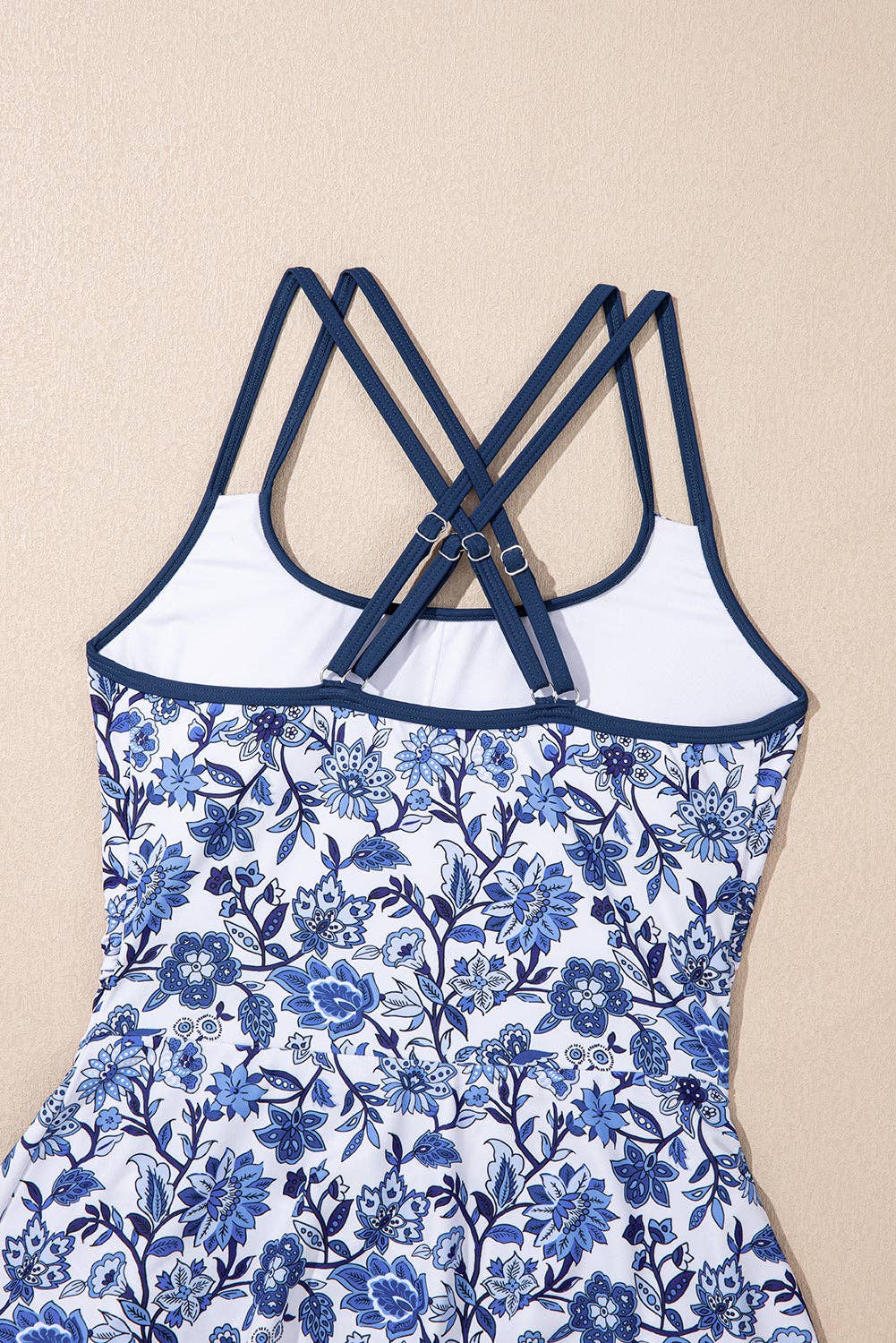 Sky Blue Crossed Back Floral Print swim dress