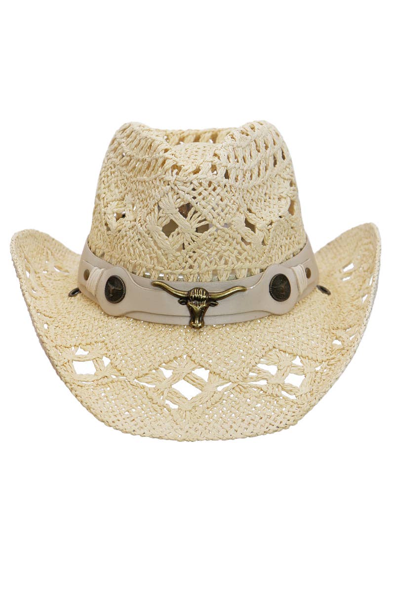 Longhorn Monochrome Belt Crochet Woven Cowboy Hat: Hot Pink