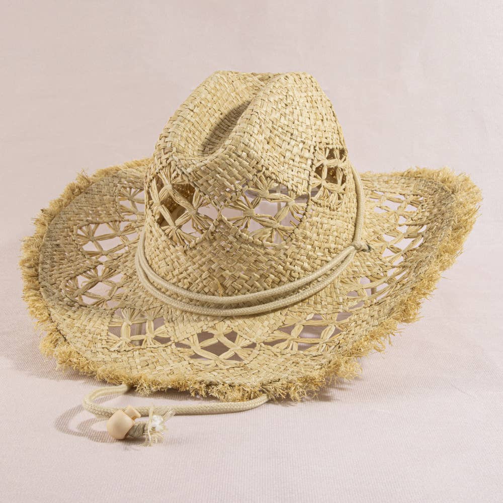 Frayed Edge Open Weave Straw Cowboy Hat: IV