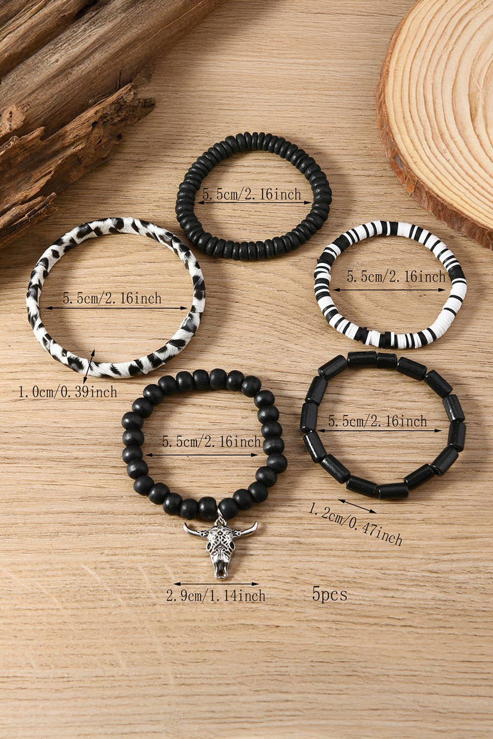 Timber Beads Western Skull Head Charm 5pcs Bracelet Set