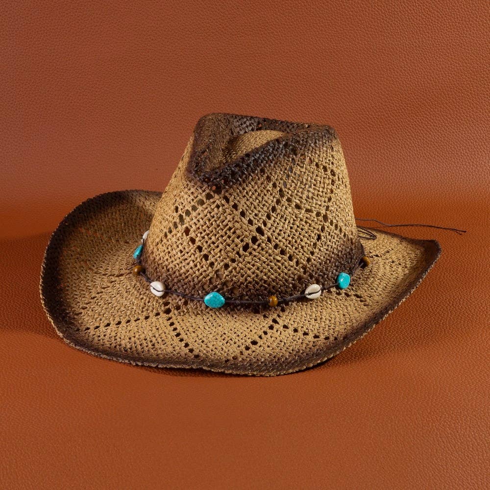 Cowrie Shell Straw Cowboy Hat