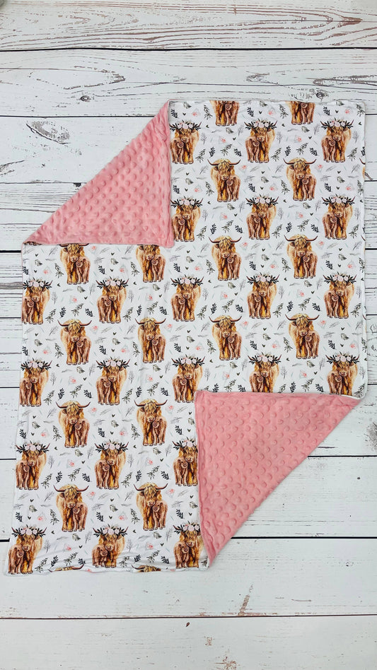 Baby Cows Pink Minky Blanket