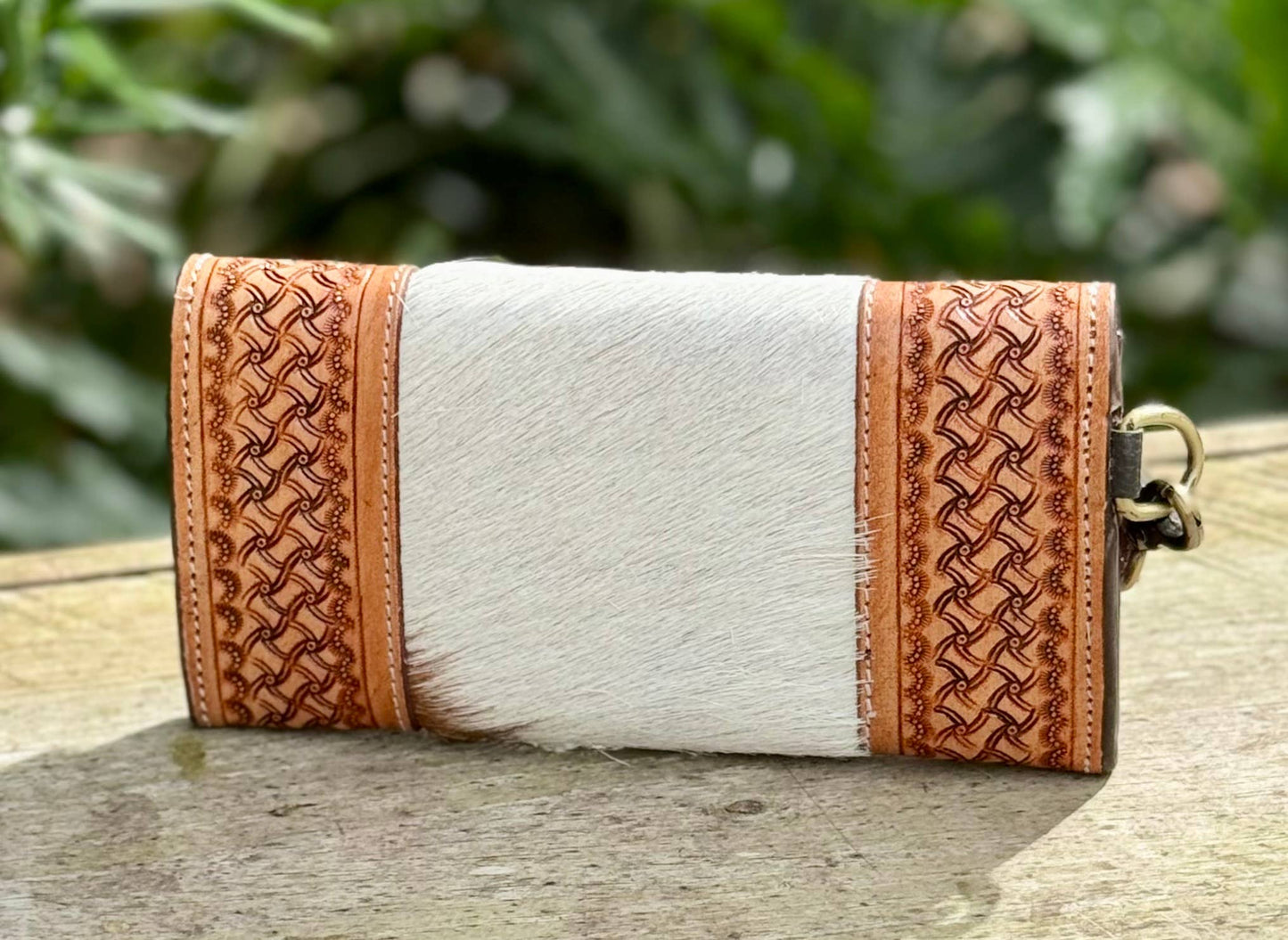 Tooled Leather Cowhide Wallet Wristlet Western Rodeo