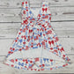 Flower Bow Print Girls Patriotic Athletic Dresses