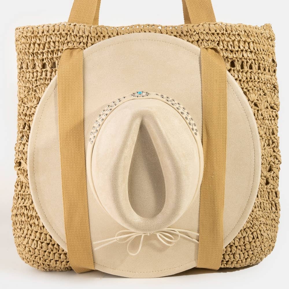 Large Straw Braided Tote Bag With Hat Holder: IV