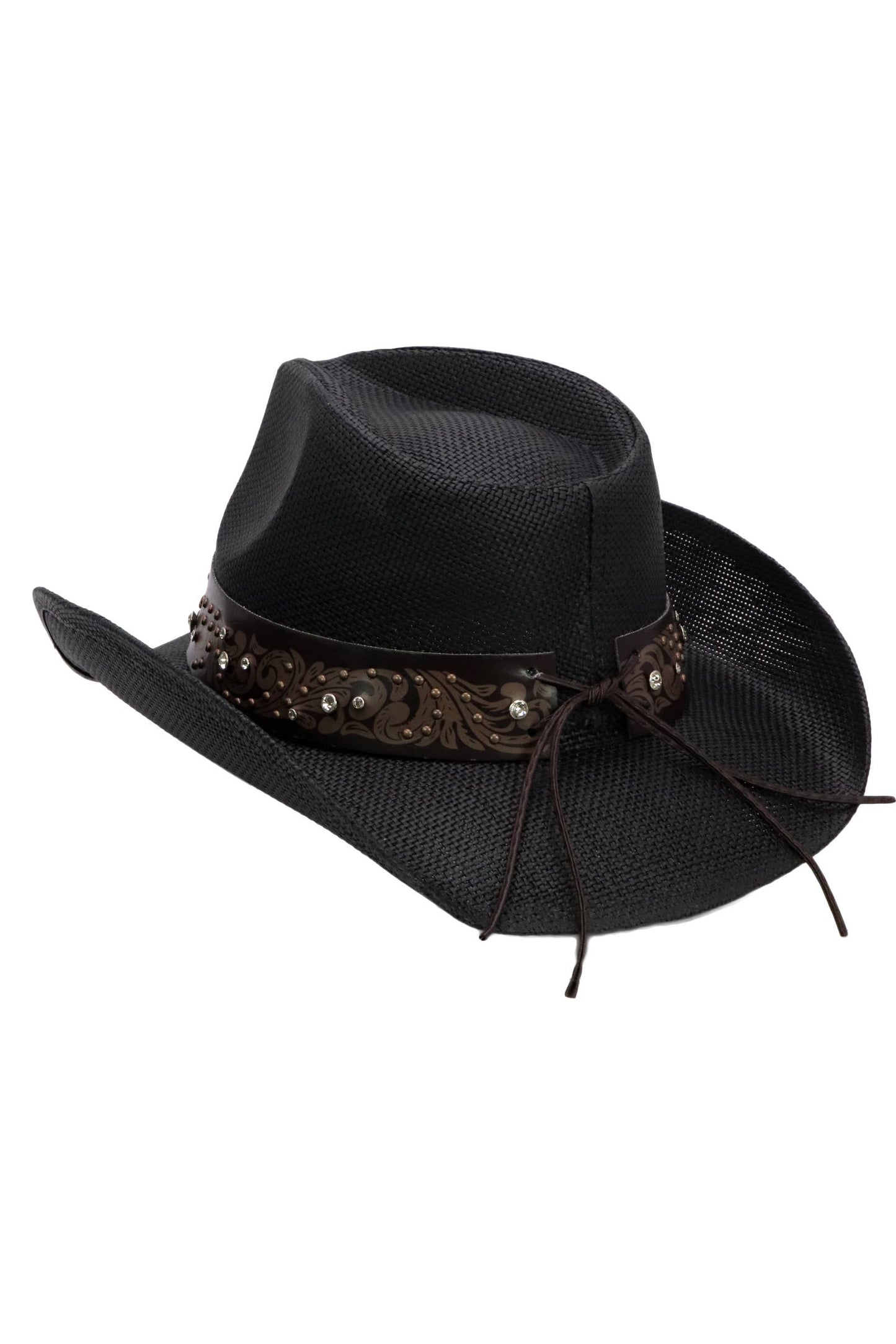 Heart Bling Rhinestone Belt Ombre Straw Cowboy Hat: Beige