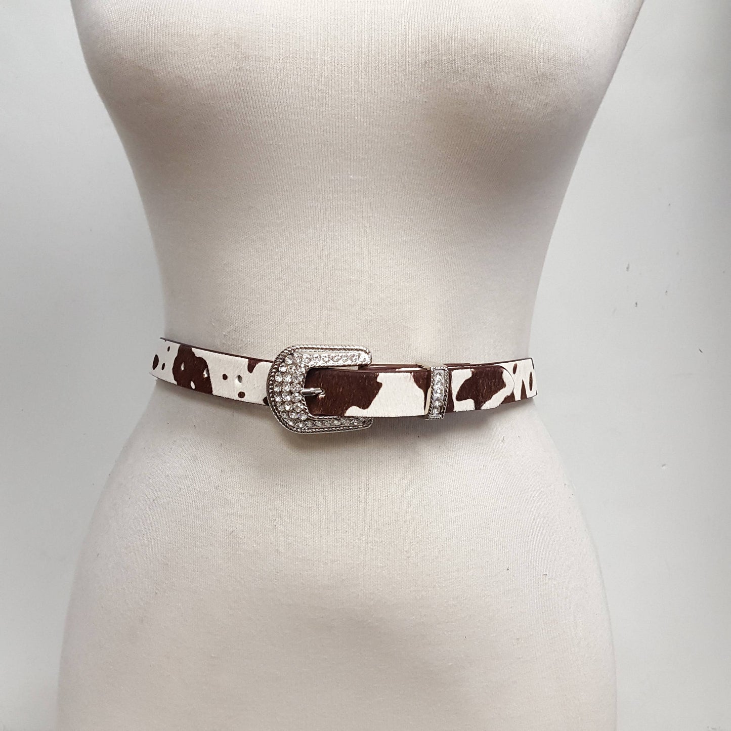 Western Crystal Buckle and Loop w. Genuine Cow Hair Belt