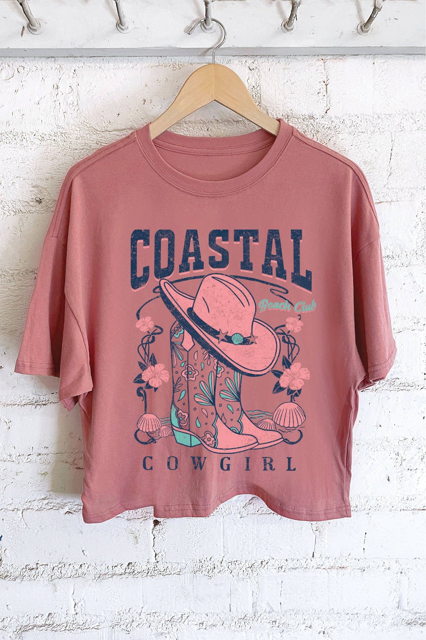 COASTAL COWGIRL BOOTS GRAPHIC LONG CROP TOP