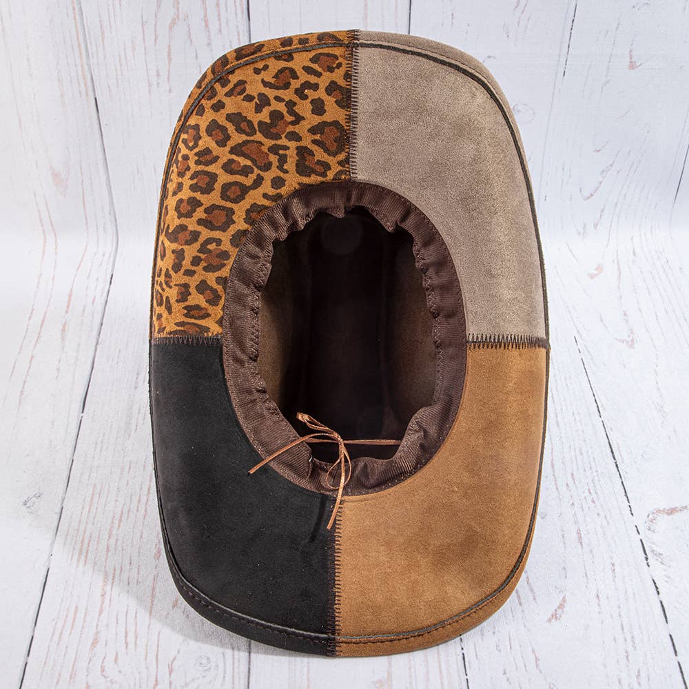 Leopard Print Colorblock Patchwork Cowboy Hat