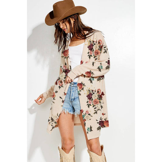 Floral print Knit casual style Cardigan