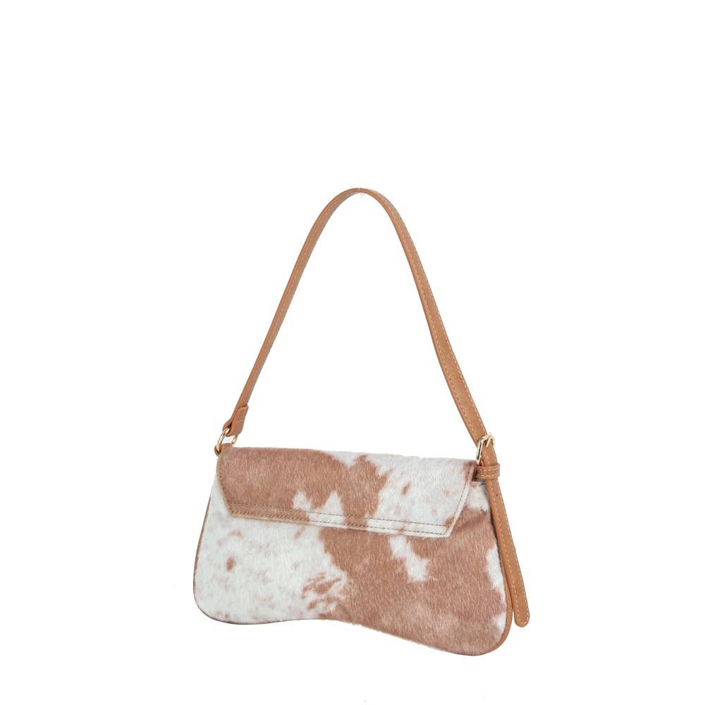 Cow Print Horsebit Flap Shoulder Bag: BR