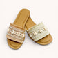 WOVEN FABRIC UPPER WITH EMBELLISHED BEADING DECOR: BEIGE