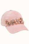 Floral Bouquet Bejeweled Bling Glitz Cap, Adjustable, Blush