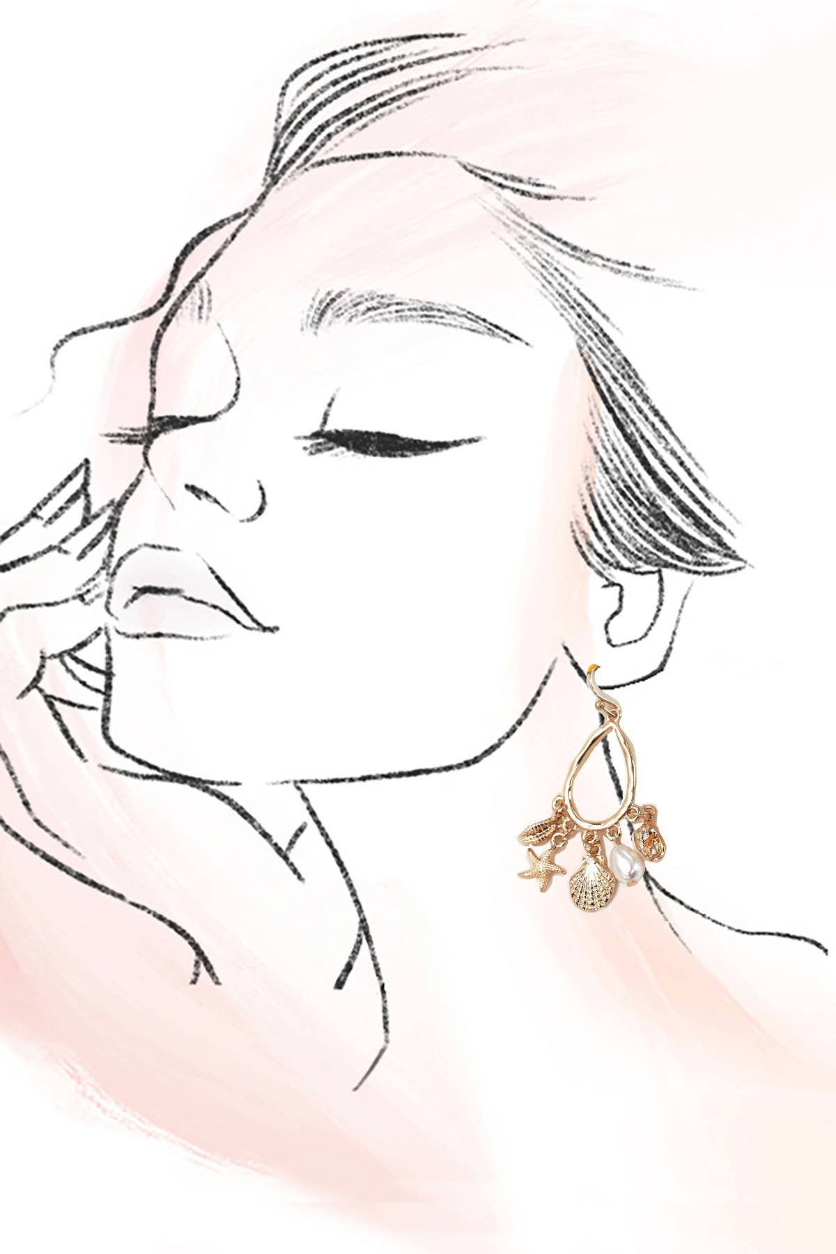 TEARDROP DANGLE CHARM EARRINGS-SHELL STAR  FISH | 80E61174: GOLD