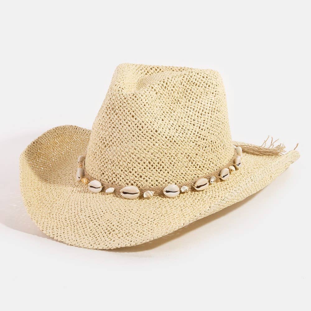 StrawCowrie Shell Rope Strap Cowboy Hat