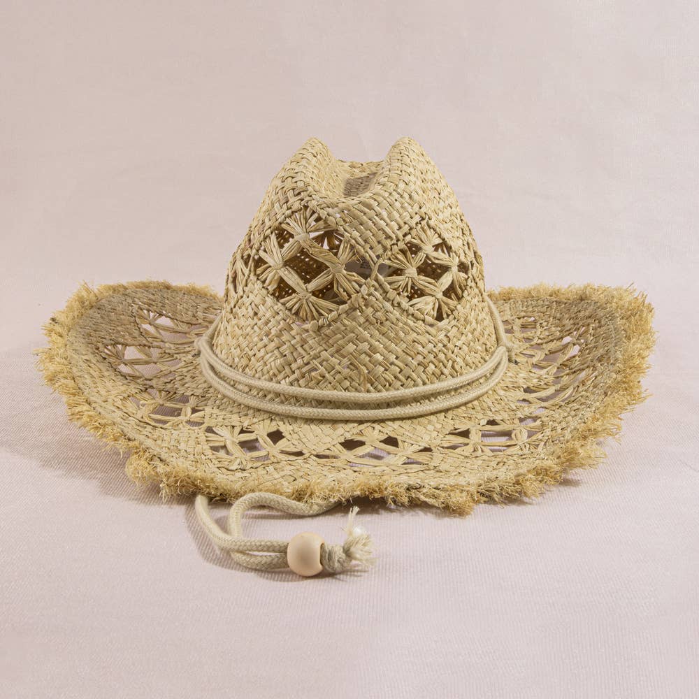 Frayed Edge Open Weave Straw Cowboy Hat: IV
