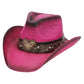 Heart Bling Rhinestone Belt Ombre Straw Cowboy Hat: Beige