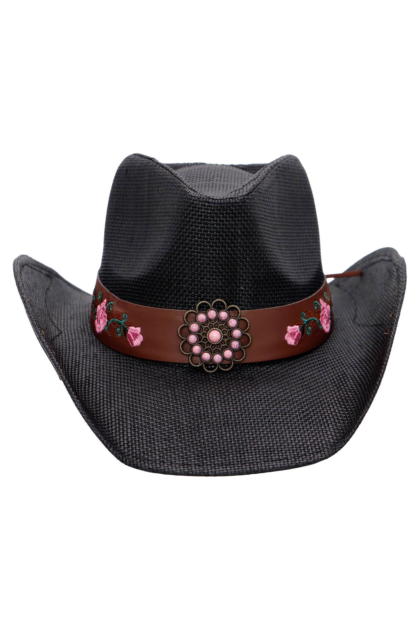 Pink Rose Concho Belt Embroidered Cowgirl Hat