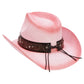 Heart Bling Rhinestone Belt Ombre Straw Cowboy Hat: Beige
