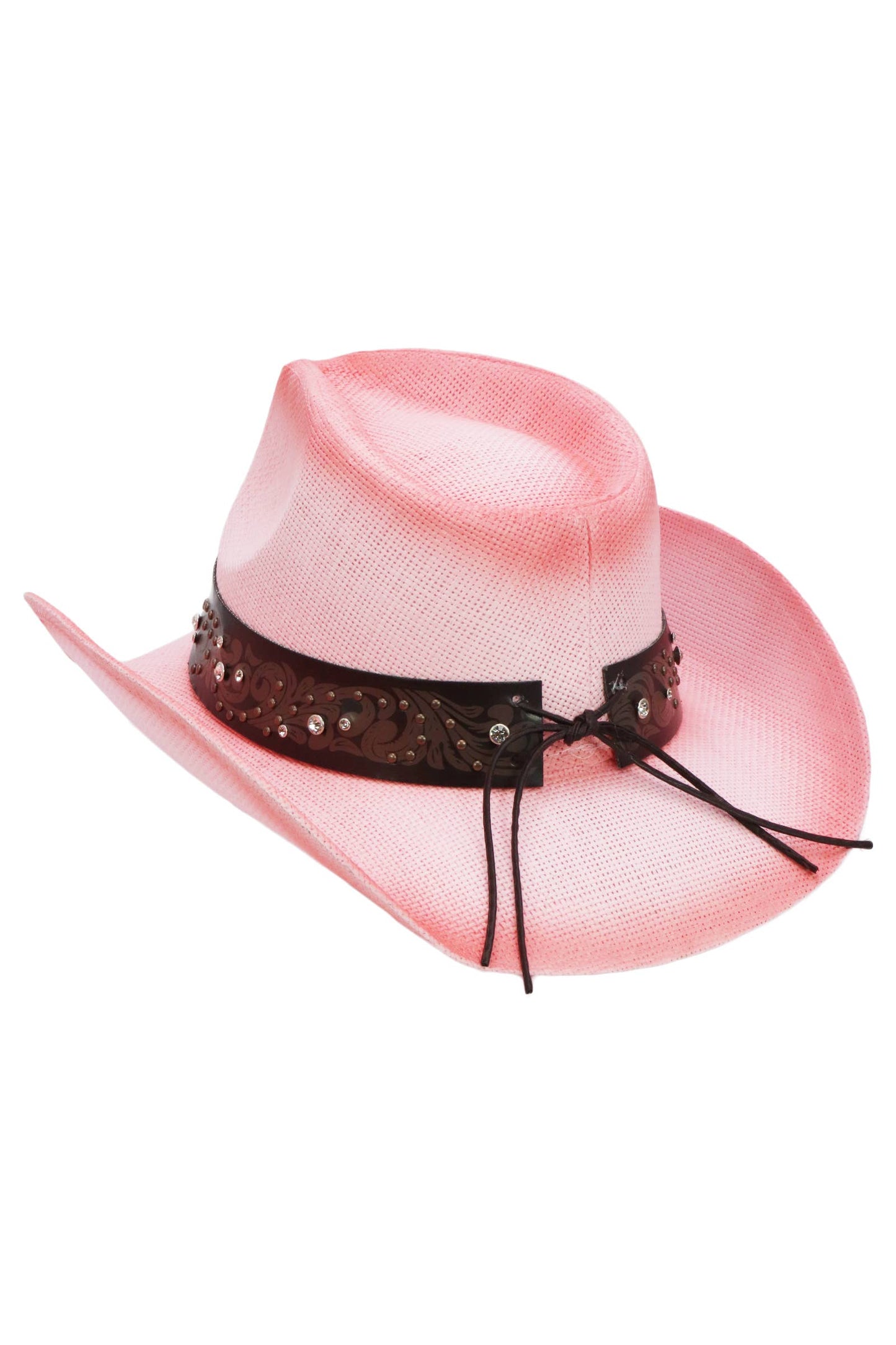 Heart Bling Rhinestone Belt Ombre Straw Cowboy Hat: Beige