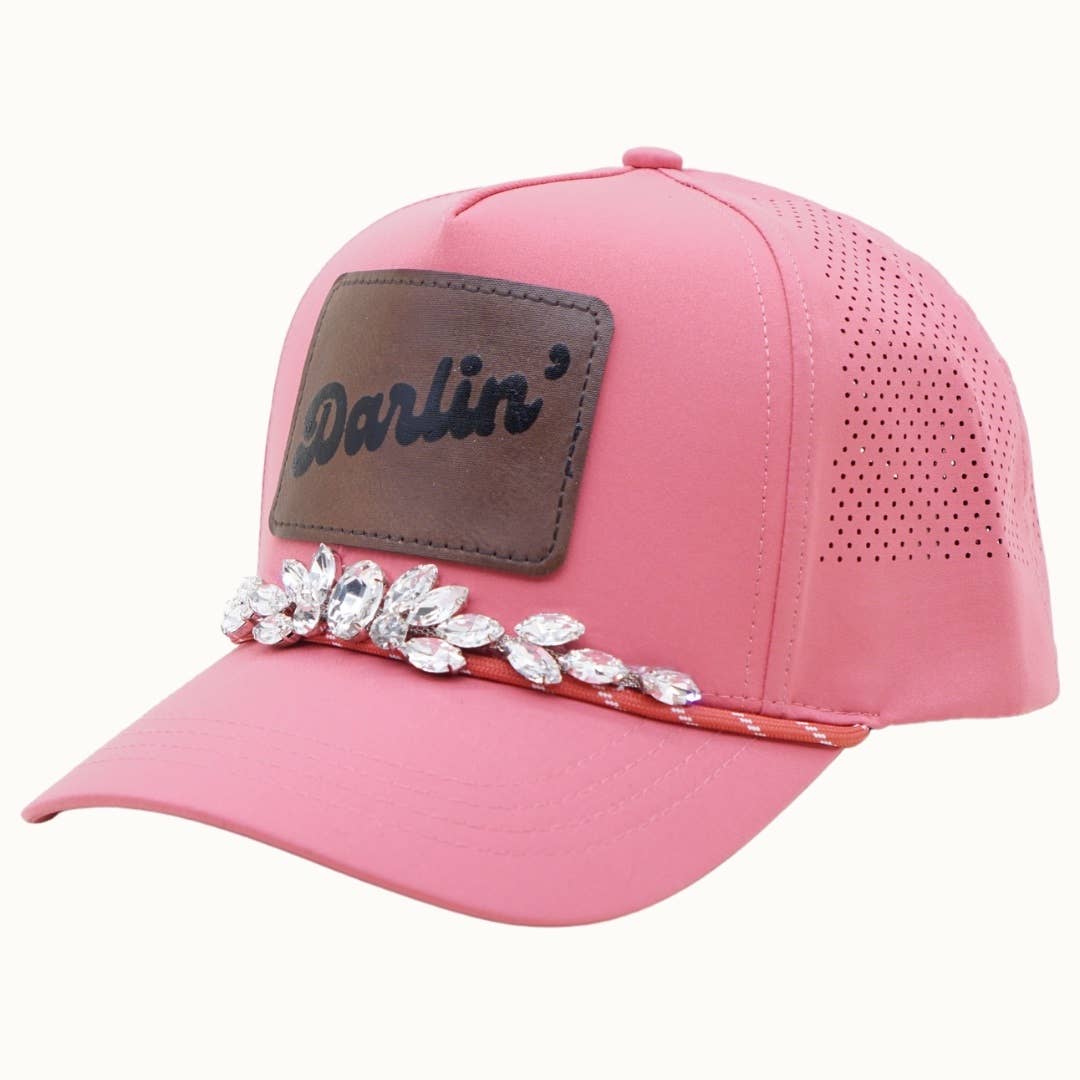 DARLIN' Bejeweled Glitz Athletic Trucker Cap + Leatherette: Rose