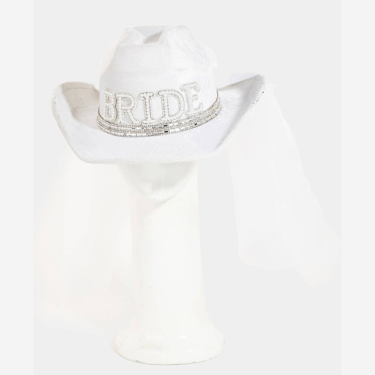 Pearl Rhinestone Stud Ribbon Bride Western Cowboy Hat: IV